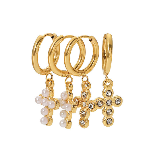 18K Gold-Plated Titanium Steel Earrings with AAA Zirconia and Pearls