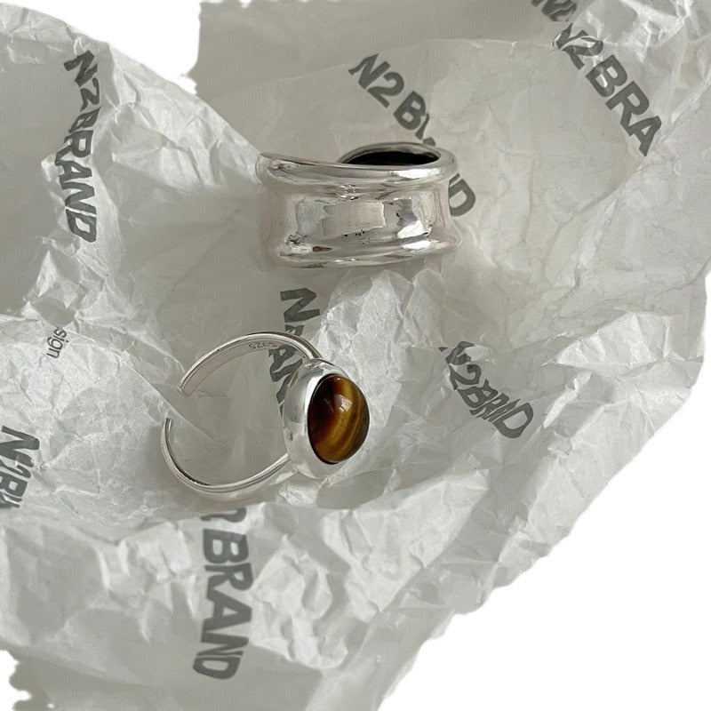 Exclusive Tiger's Eye Cat's Eye Ring, Women's Stylish & Retro Wide Band, Adjustable Cool Open Finger Ring