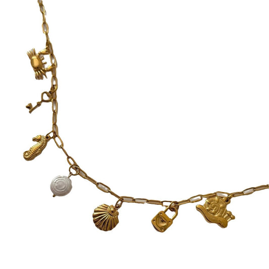 Beach-Inspired Starfish and Shell Pendant Necklace