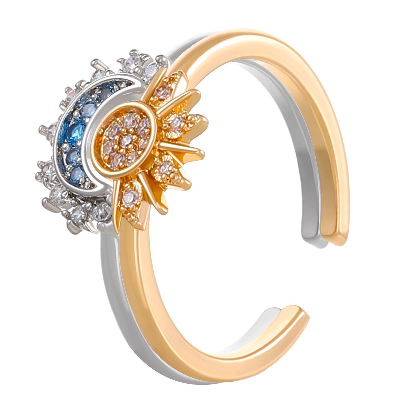 Sun & Moon Harmony Ring Set, Stackable Solar and Lunar Bands, Adjustable Starry Sky Rings