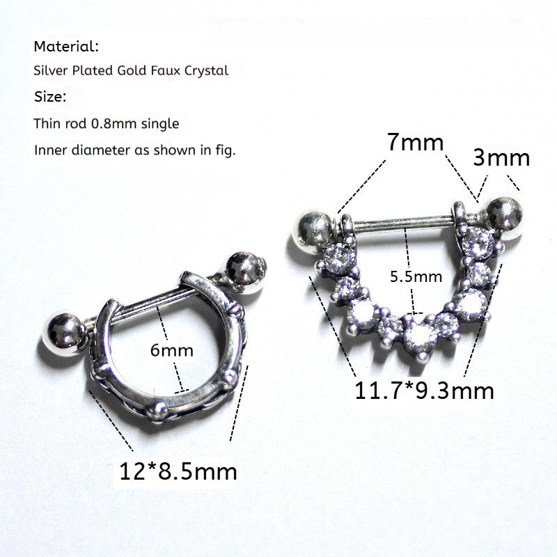 Dark Gothic Ear Cuff, Gold-Plated Silver, Crystal-Studded 925 Silver U-Shape Punk Earrings