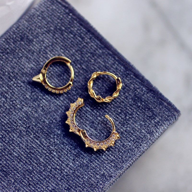 Punk Girl Stud Earrings, Sterling Silver Single Ear Cuff, Trendy Crystal Ear Circle