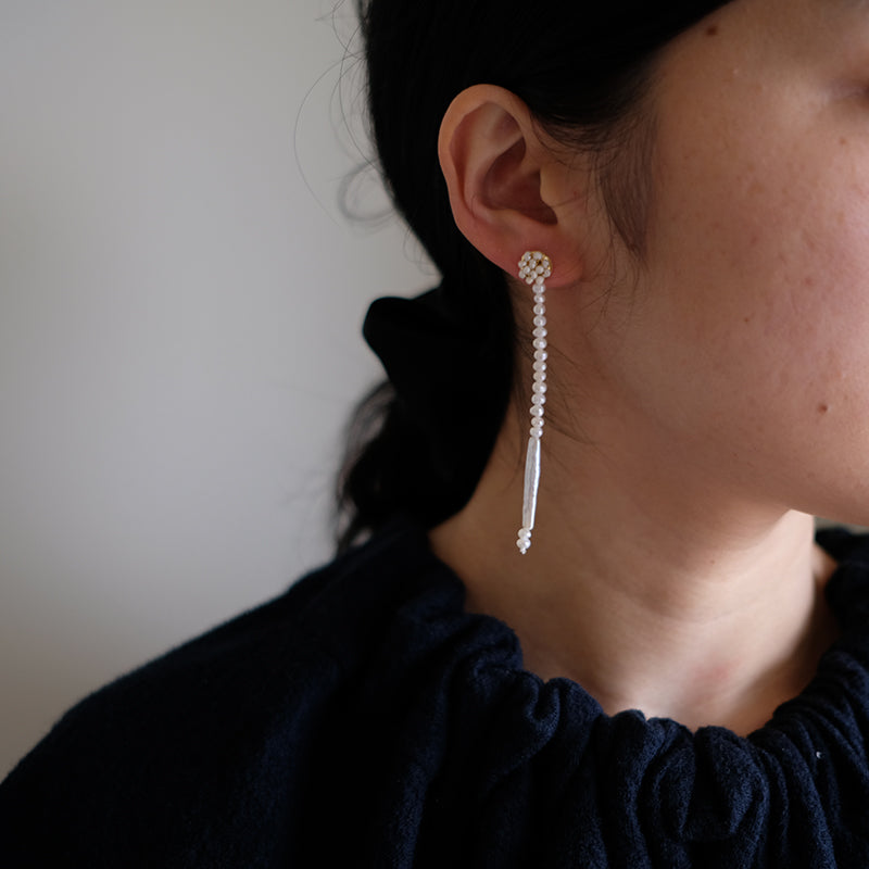 Long Chinese-Style Earrings, Pearl and Apatite Clips