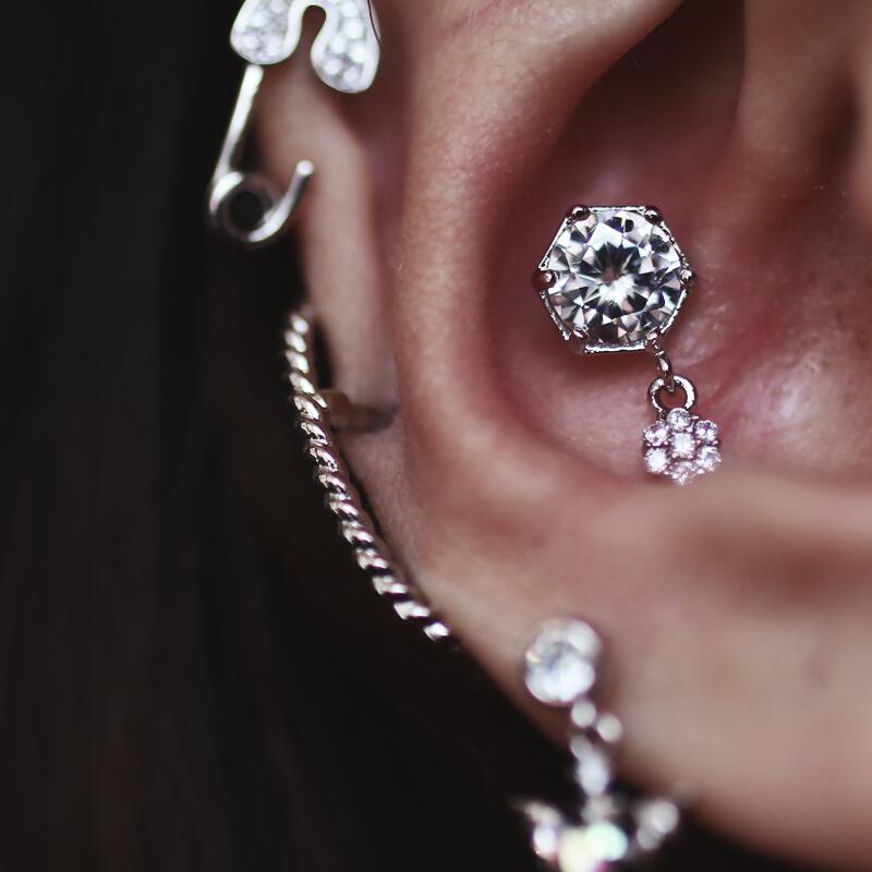 Sparkling Crystal Stud Earrings, Delicate Waterdrop Design, Hoop for Cartilage Piercing