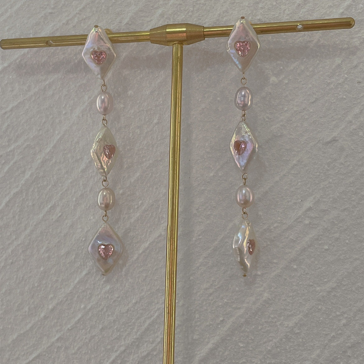 Baroque Diamond-Encrusted Pink Heart Gemstone Sterling Silver Earrings: Versatile Statement Accessories