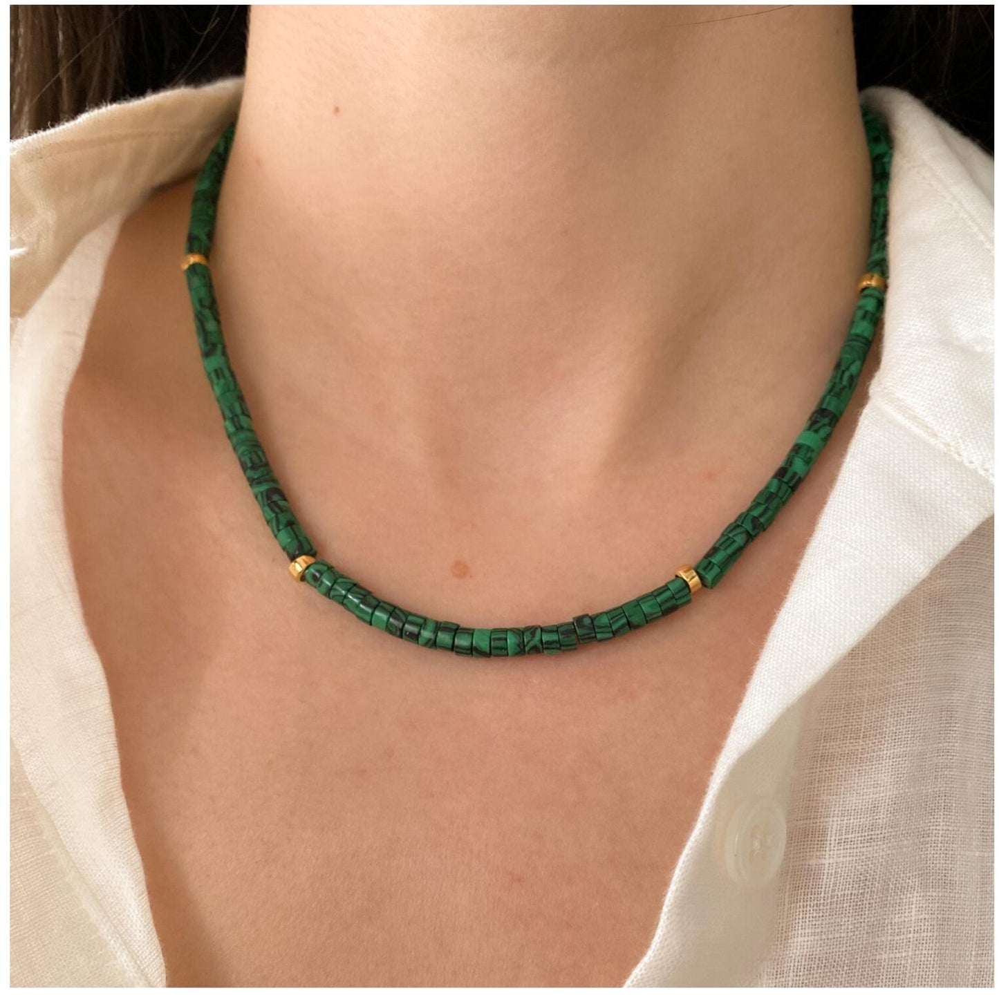 Multicolor Bead Moonstone Pattern Green Stackable Necklace