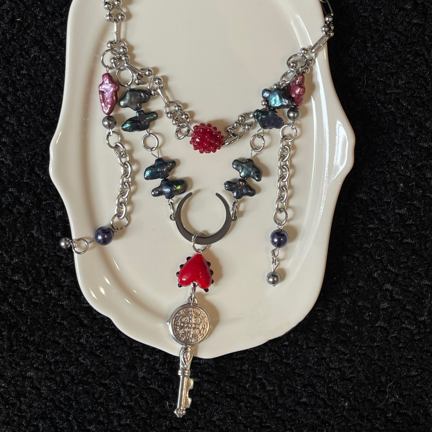 Handmade Baroque Cross Key Subculture Punk Necklace