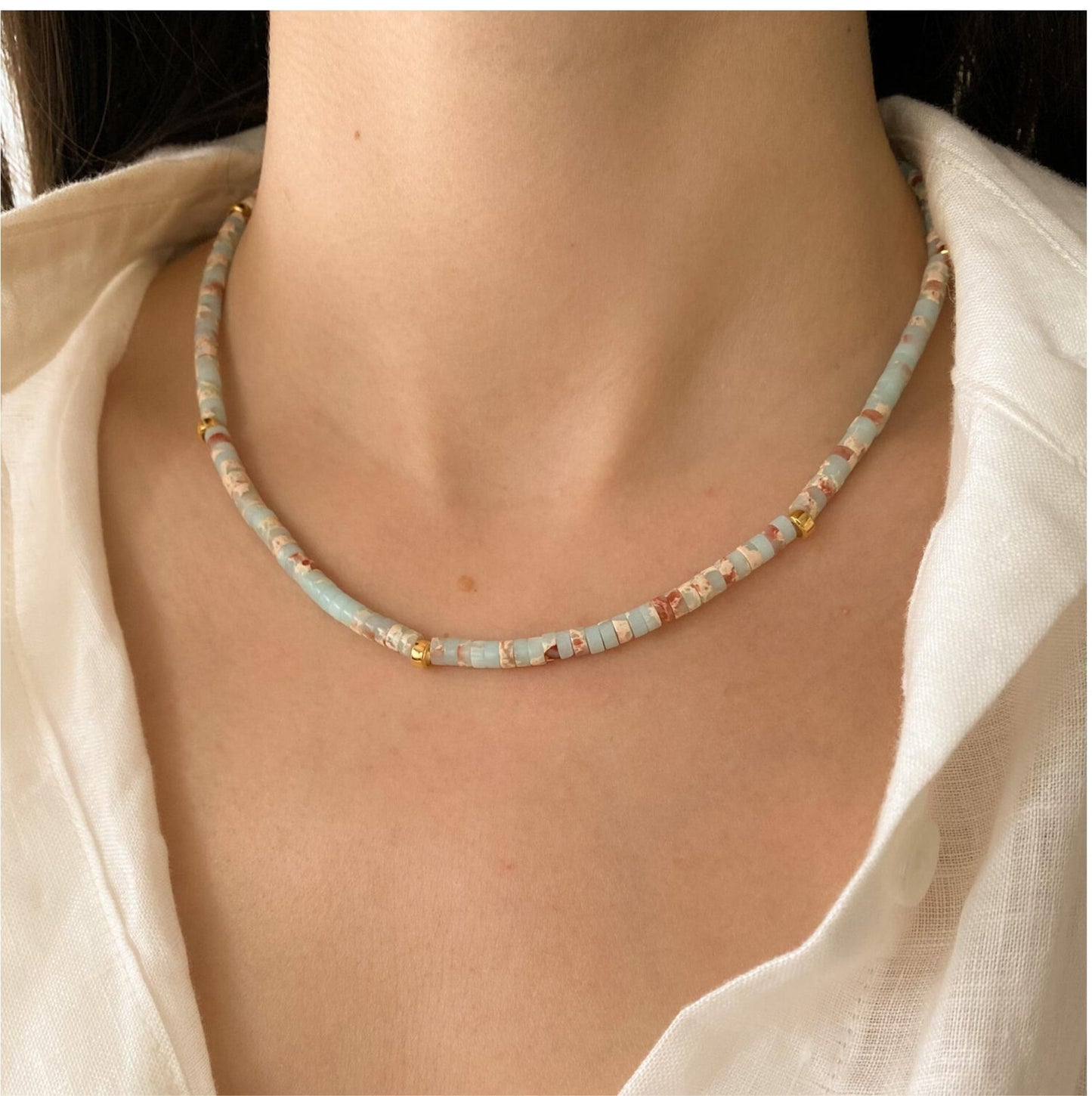 Multicolor Bead Moonstone Pattern Green Stackable Necklace