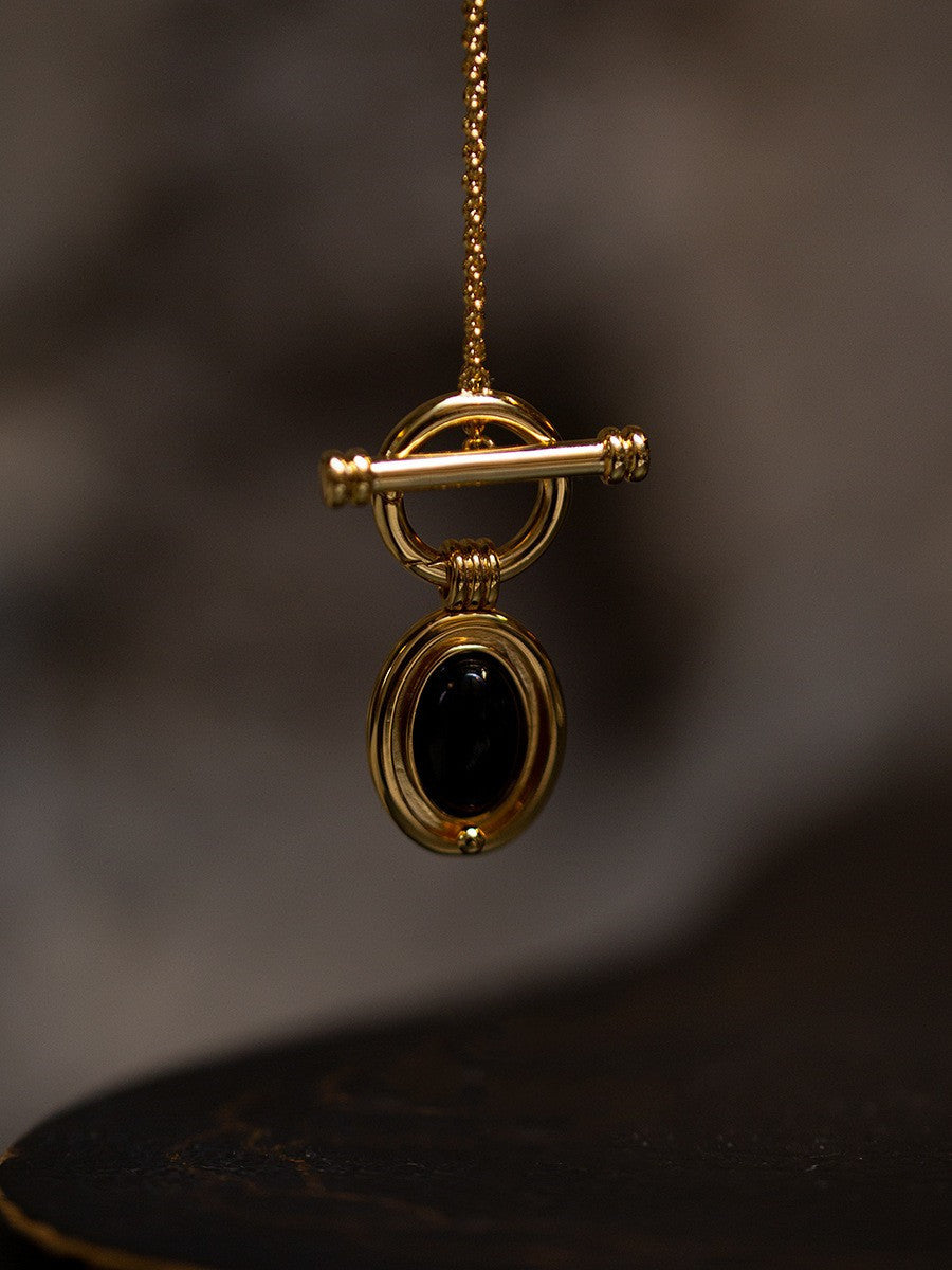 Natural Black Agate Collar Necklace, Classic Choker with Toggle Clasp