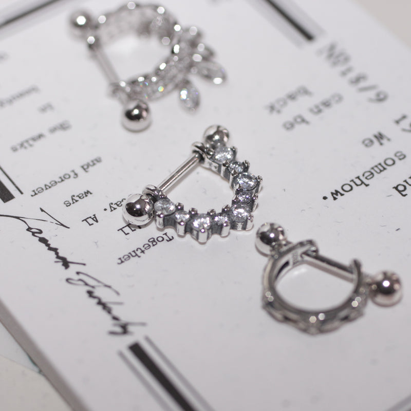 Dark Gothic Ear Cuff, Gold-Plated Silver, Crystal-Studded 925 Silver U-Shape Punk Earrings