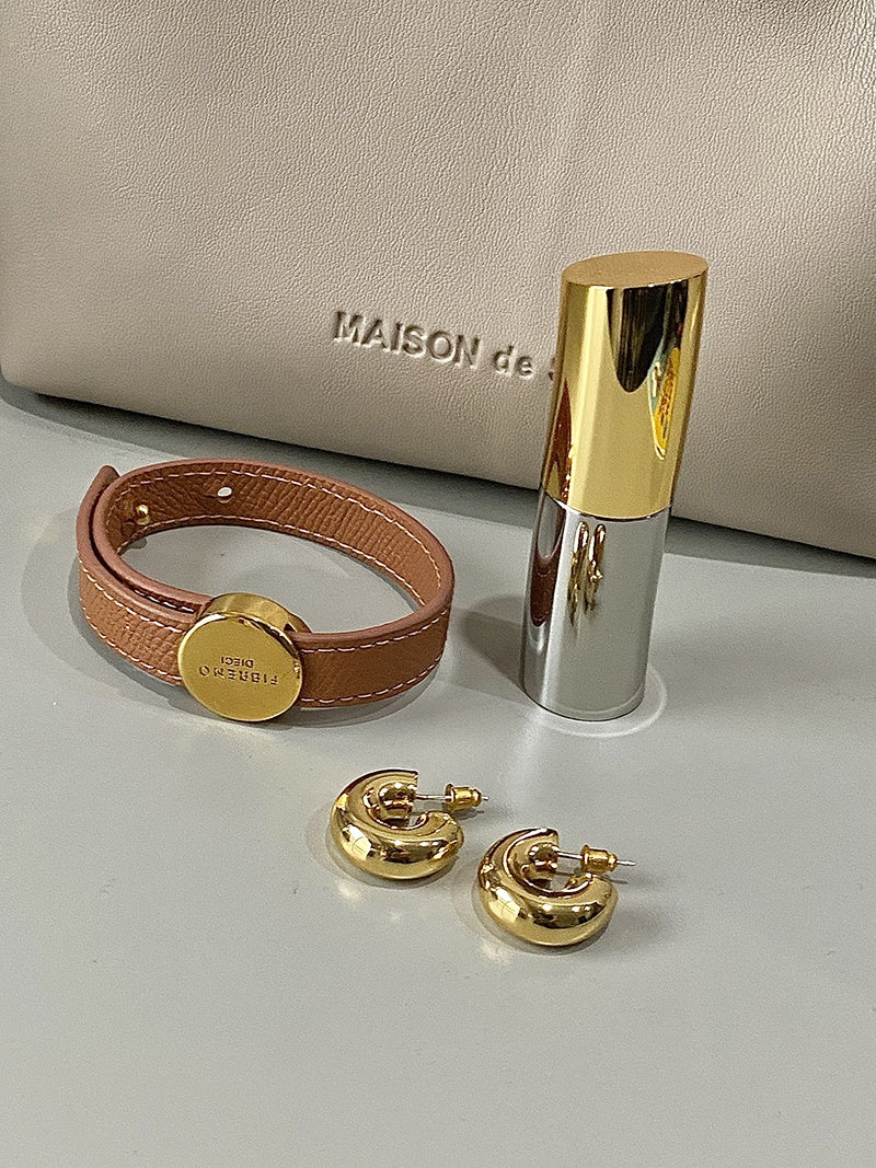 Genuine Leather Brass Cuff, Gold Coin Bracelet, Adjustable Size