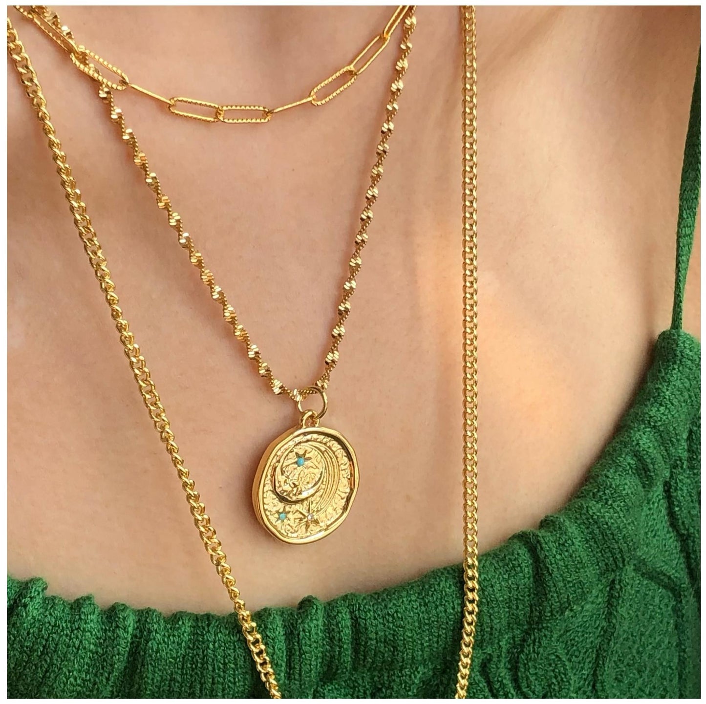 Multicolor Bead Moonstone Pattern Green Stackable Necklace