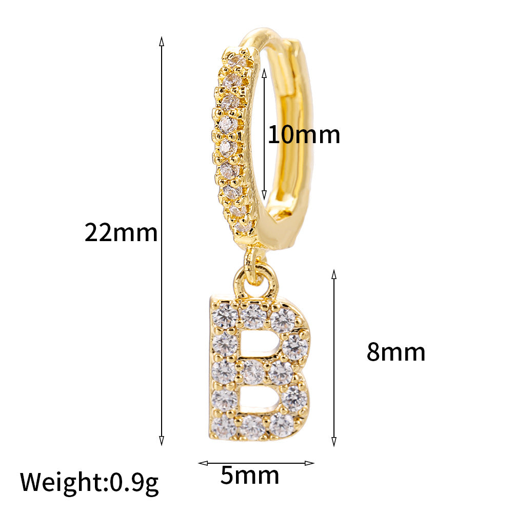 26-Letter Alphabet Stud Earrings, Micro Pave Zirconia, Genuine Gold-Plated Jewelry