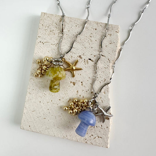 Mushroom Stone Natural Crystal Grape Short Chain Necklace