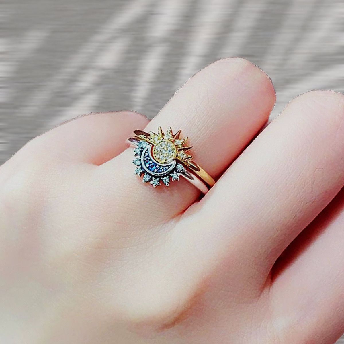 Sun & Moon Harmony Ring Set, Stackable Solar and Lunar Bands, Adjustable Starry Sky Rings