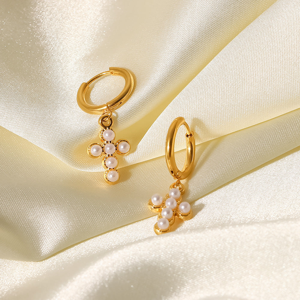 18K Gold-Plated Titanium Steel Earrings with AAA Zirconia and Pearls