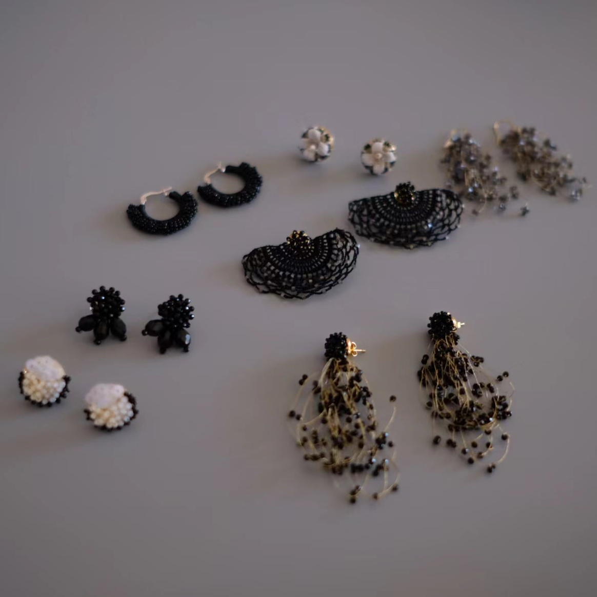 Original Design Hand-Crochet Earrings, Black Lace Ear Studs and Clips