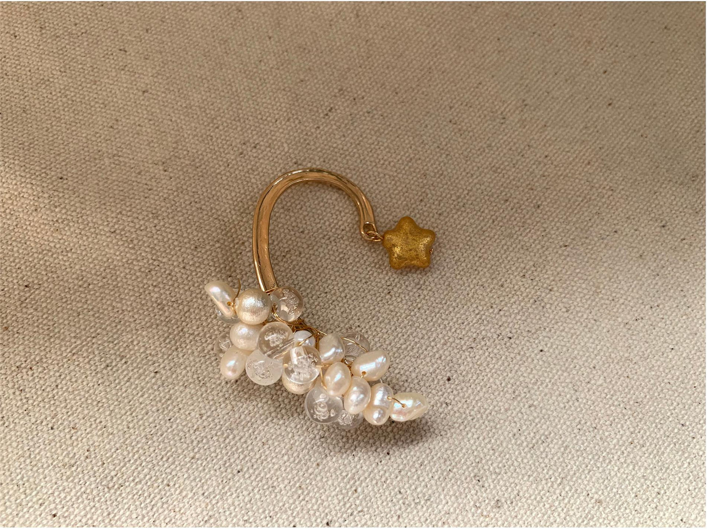 Vintage Bubble Resin Bead & Freshwater Pearl Cuff Bracelet with Hair Comb