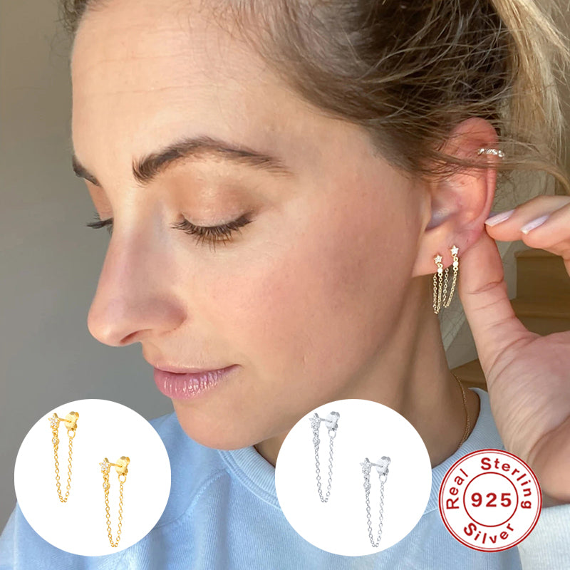 925 Sterling Silver Tassel Stud Earrings, Women's Rear Wearing, Platinum18k Gold Plated