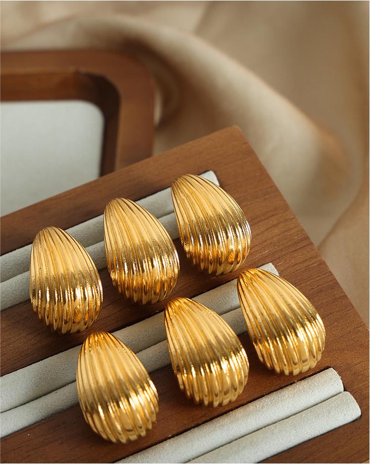 Italian Style Fashion Earrings, Brushed Waterdrop Design, Titanium Steel Gold-Plated