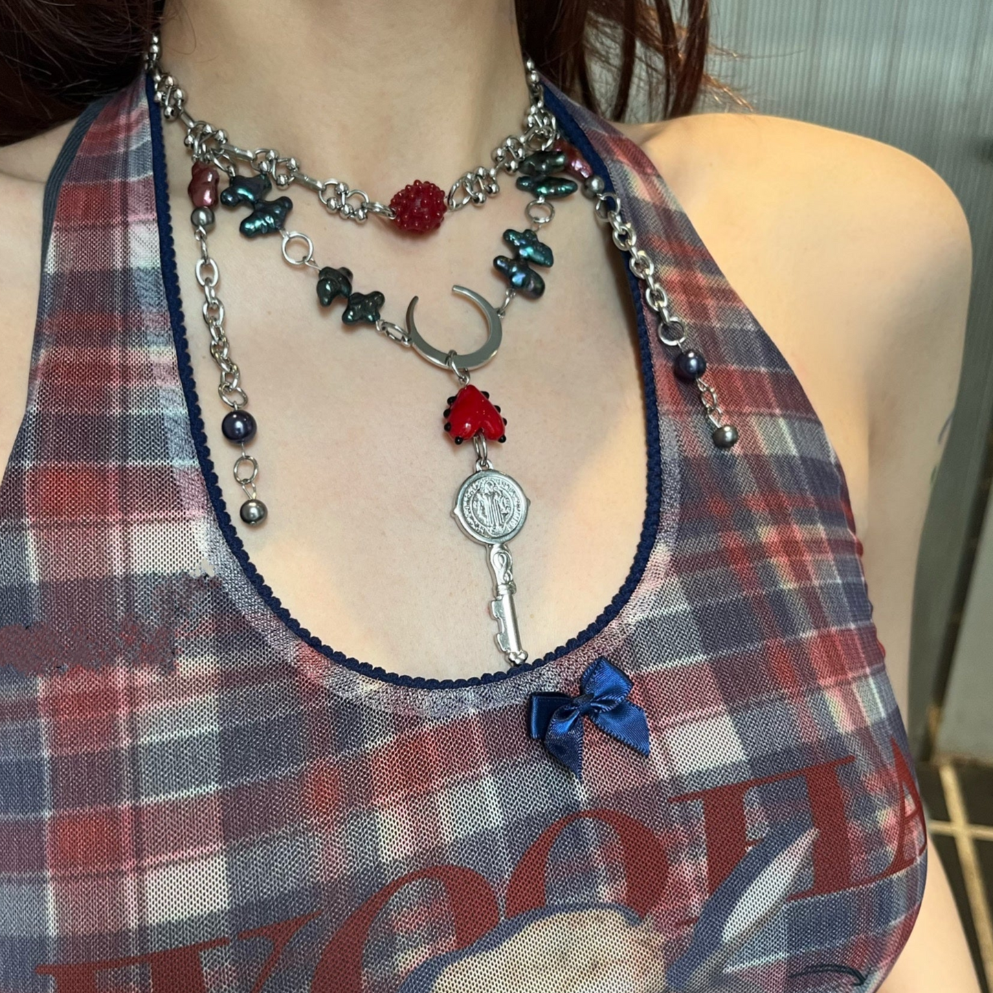 Handmade Baroque Cross Key Subculture Punk Necklace