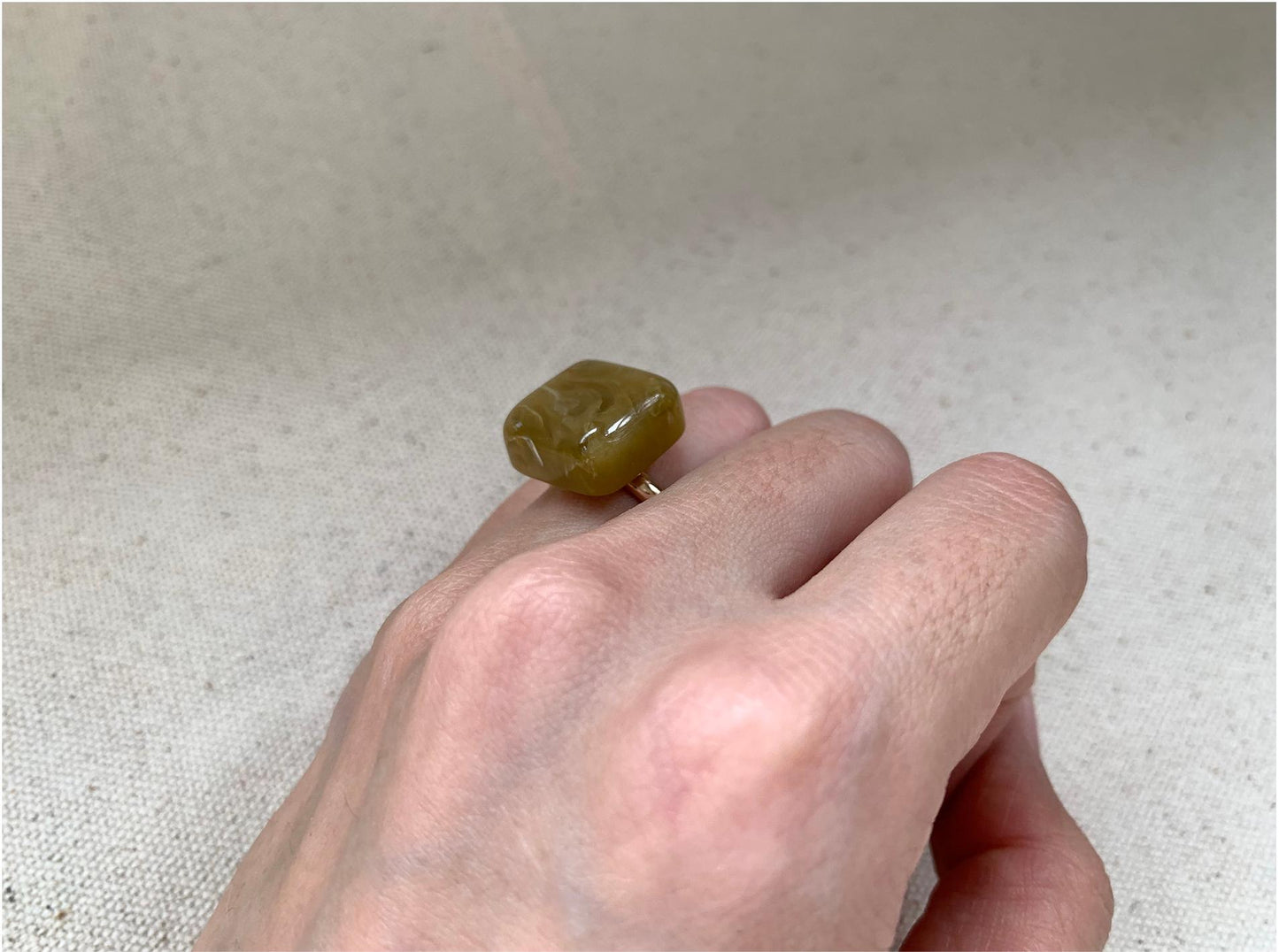 Adorable Multi-Color Resin Block Adjustable Ring, 18K Gold Plated, Playful Accessory for Women