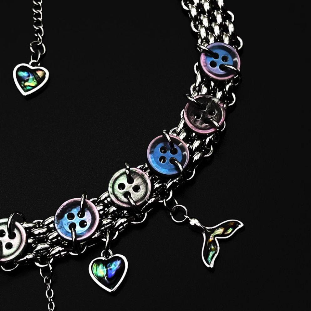"Mermaid Tail" Button Choker Titanium Steel Necklace, Dream Punk Neck Chain