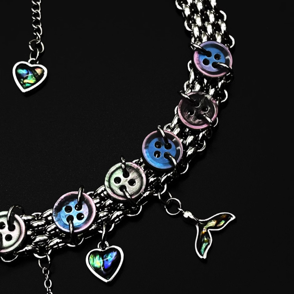 "Mermaid Tail" Button Choker Titanium Steel  Necklace, Dream Punk Neck Chain