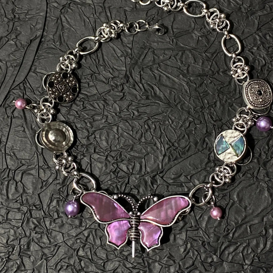 Butterfly Mother-of-Pearl Titanium Steel Choker Necklace