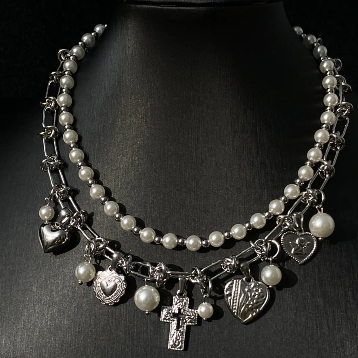 Love Pearl Titanium Steel Double-Layer Necklace Handmade Necklace