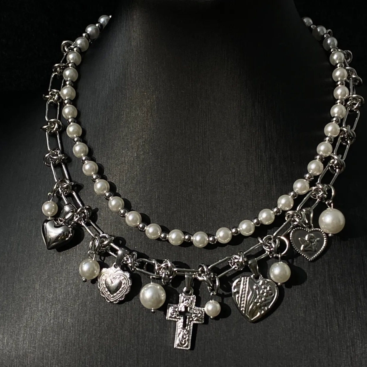 Love Pearl Titanium Steel Double-Layer Necklace Handmade Necklace