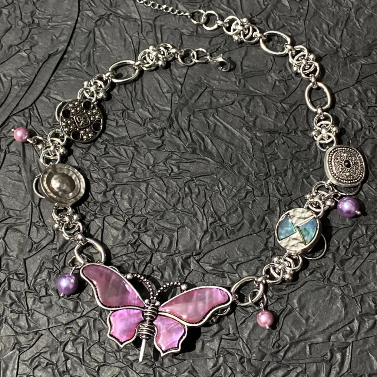 Butterfly Mother-of-Pearl Titanium Steel Choker Necklace