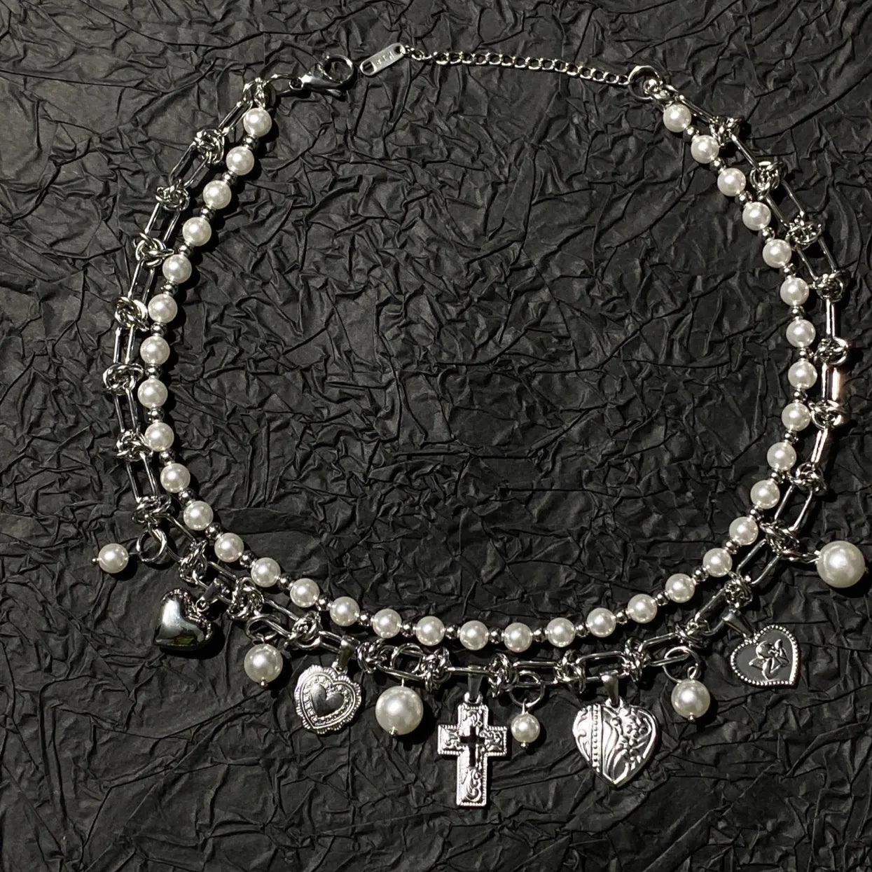 Love Pearl Titanium Steel Double-Layer Necklace Handmade Necklace