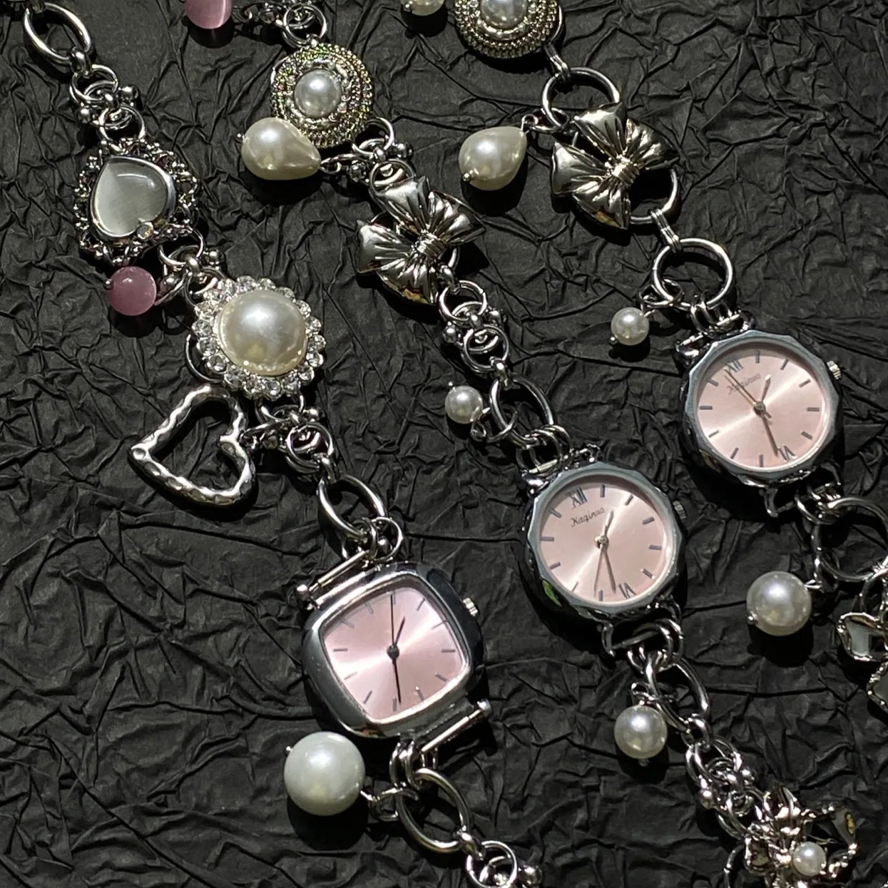 Pink Girlish Watch Necklace Sweet Titanium Steel Necklace