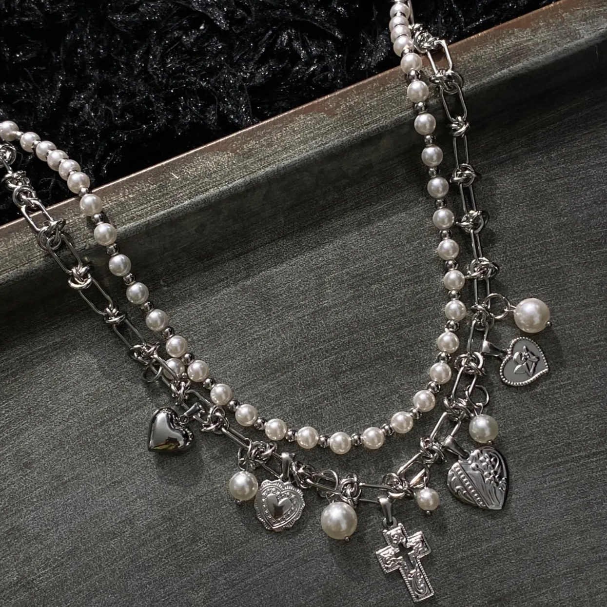 Love Pearl Titanium Steel Double-Layer Necklace Handmade Necklace