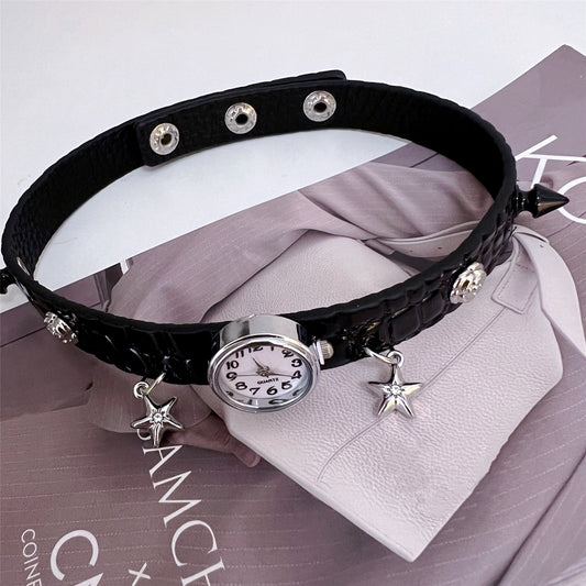 Sweet and Cool Dial Leather Choker for Women, Niche Design, Vintage Personality, Chic Punk Style Collar Chain