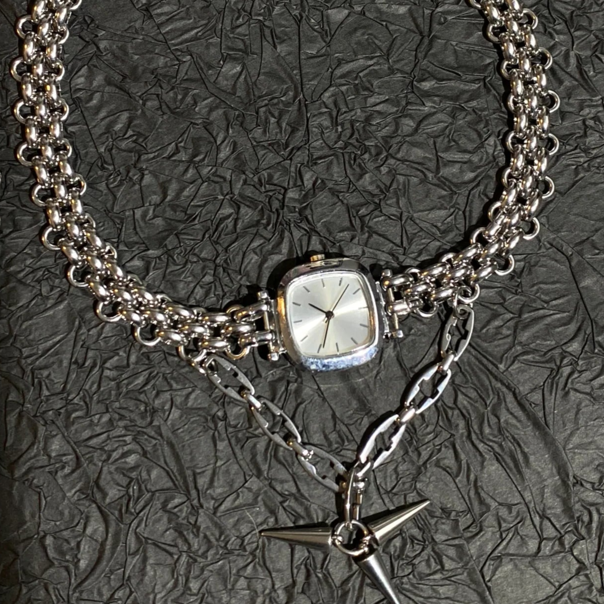 Watch Necklace Pointed Cone Punk Versatile Titanium Steel Choker