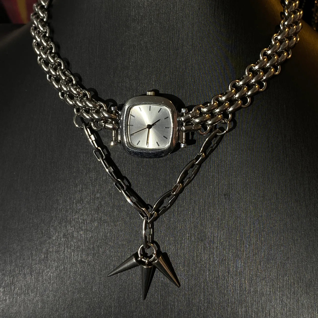Watch Necklace Pointed Cone Punk Versatile Titanium Steel Choker