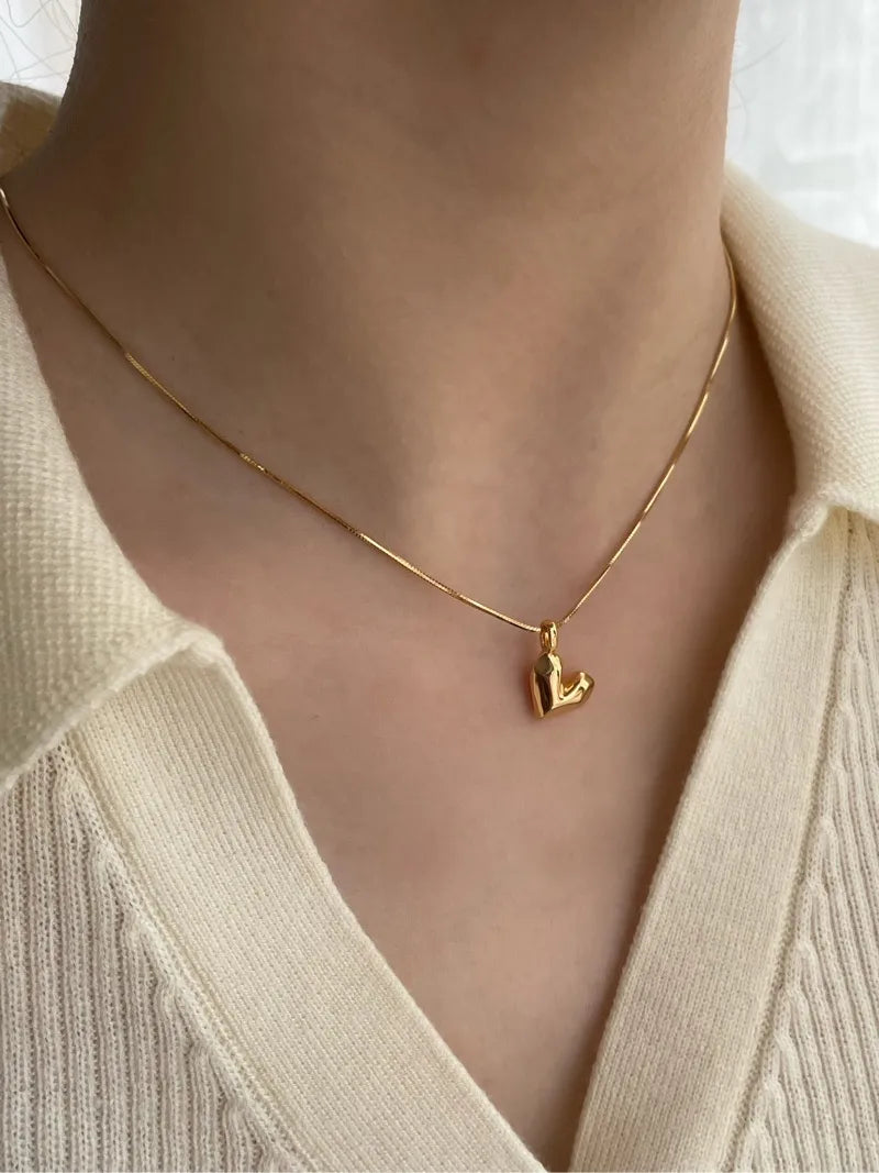 Sterling Silver Snake Bone Heart Pendant Necklace – 3D Heart Charm Jewelry for Chic Fashion