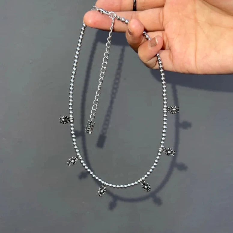 Handcrafted Grey Pearl Choker with Cross Pendants - Unique Statement Necklace for Trendsetters
