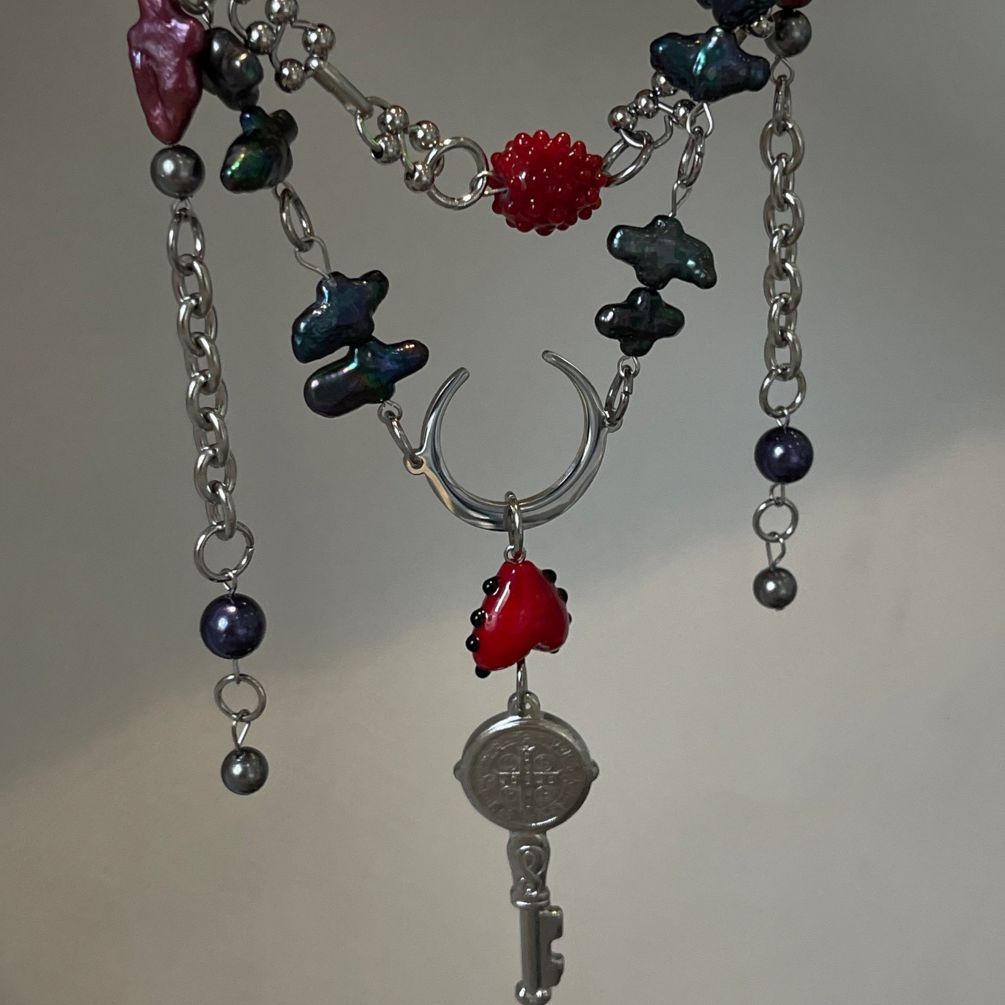 Handmade Baroque Cross Key Subculture Punk Necklace