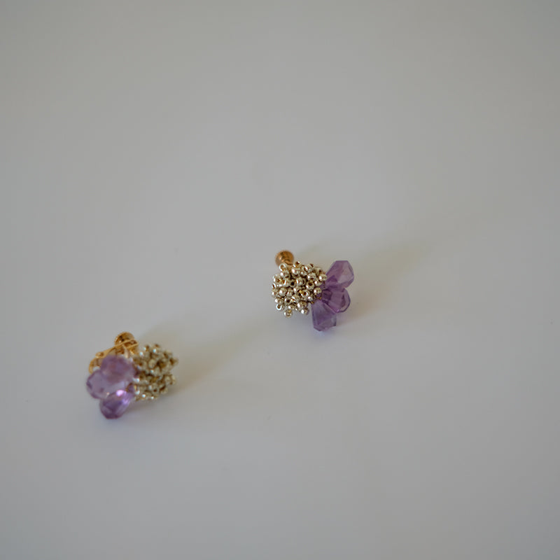 MoJone Unique Flower Shape Elegant Amethyst and Green Crystal Earrings, Clips Earring Choice