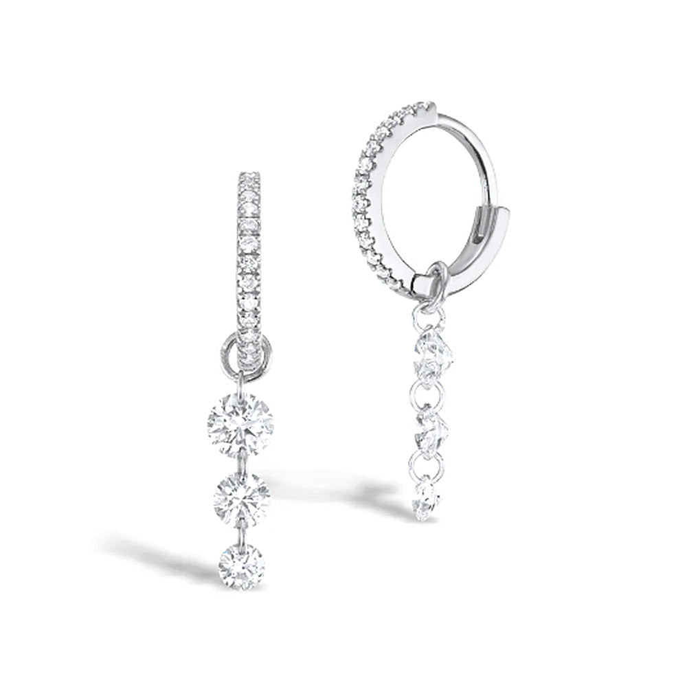 S925 Sterling Silver Zircon Pendant Hoop Earrings, Luxurious & Stylish, Versatile Everyday Accessory