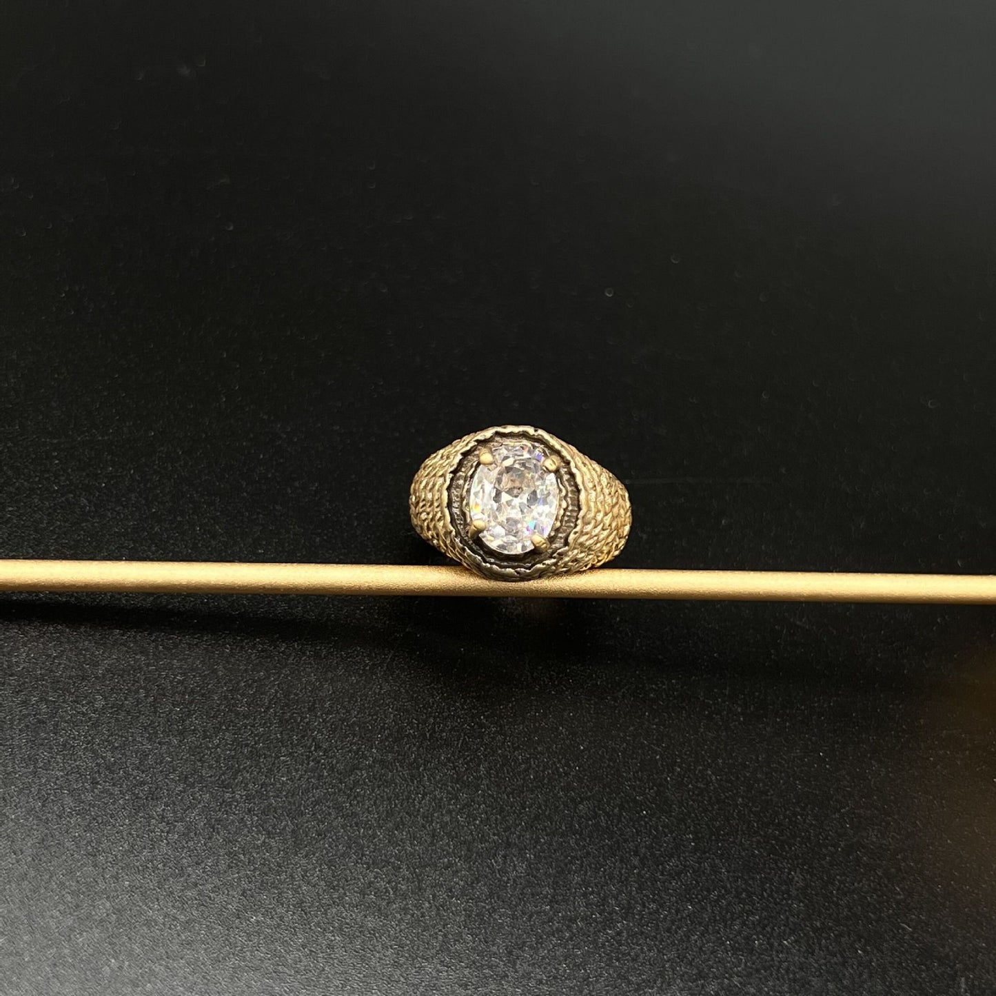 Oval Pure Copper Adjustable Ring, Genuine Gold Plated, Stylish and Artistic