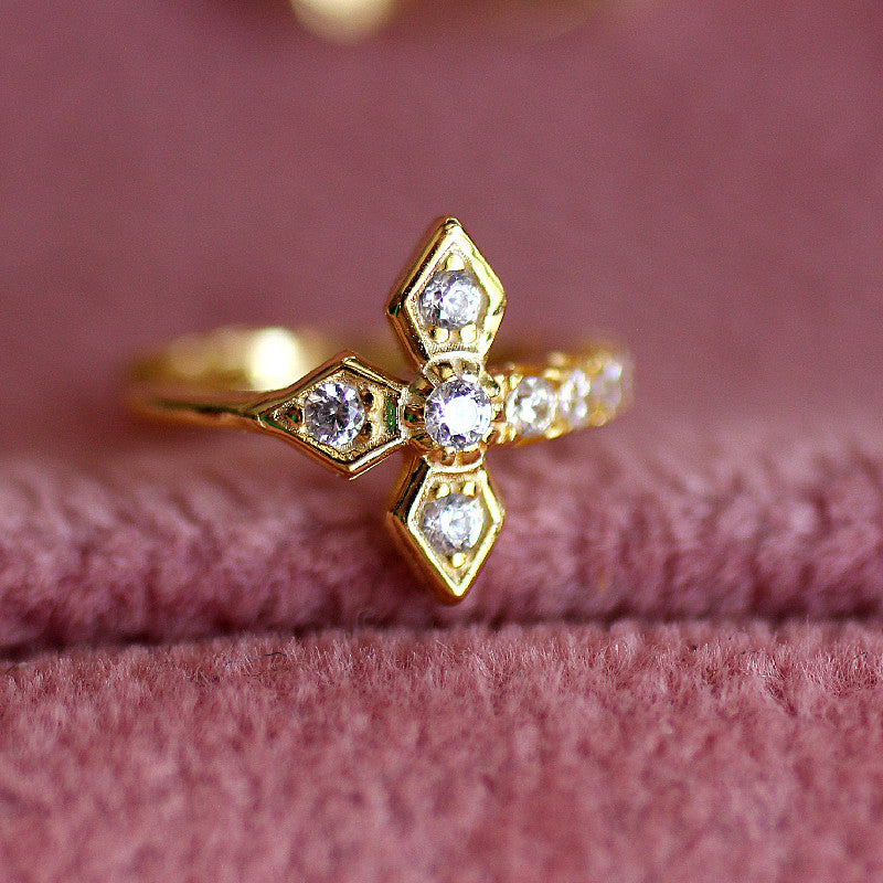 French Style Cross Earrings, Crystal Cross Ear Cuff, Silver & Man-Made Crystal, Hypoallergenic