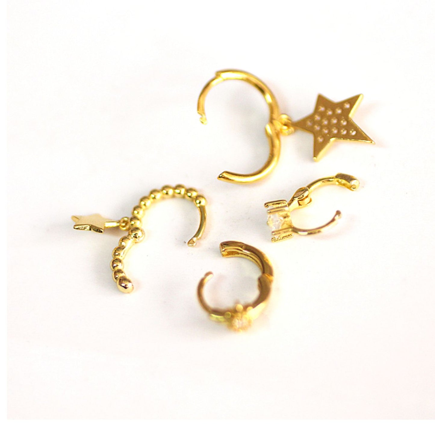 Luxurious Star Stud Earrings, Full Diamond Paved, Ear Cuff, 925 Sterling Silver, Single Piece
