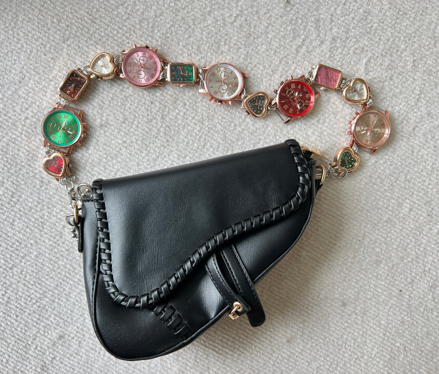 Y2K handmade multicolor watch bag strap,  unisex  watch bag chain & belt.