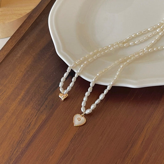 Heart-Shaped Mother of Pearl Pendant with Diamond, 18K Gold Heart diamond Pendant , Natural Pearl Necklace, Adjustable Chain