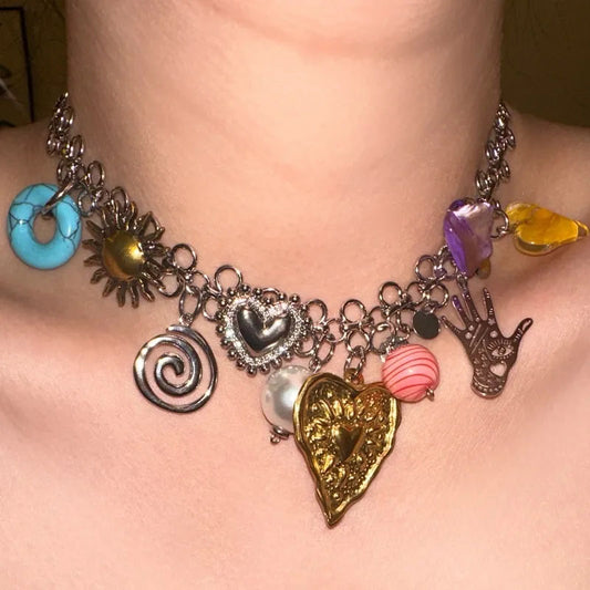 Personality Colored Charm Pendant Y2K Hiphop Girls Chunky Necklace For Women Men Punk Trendy Y2k Jewelry