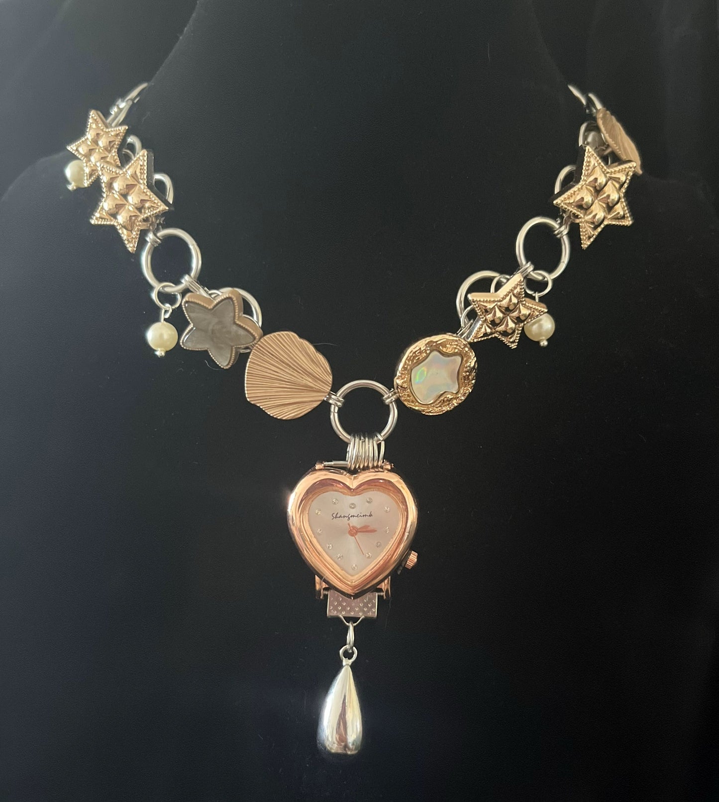 Cyber Punk Vintage watch choker, Original design chunky chain niche style, elegant and trendy Necklace